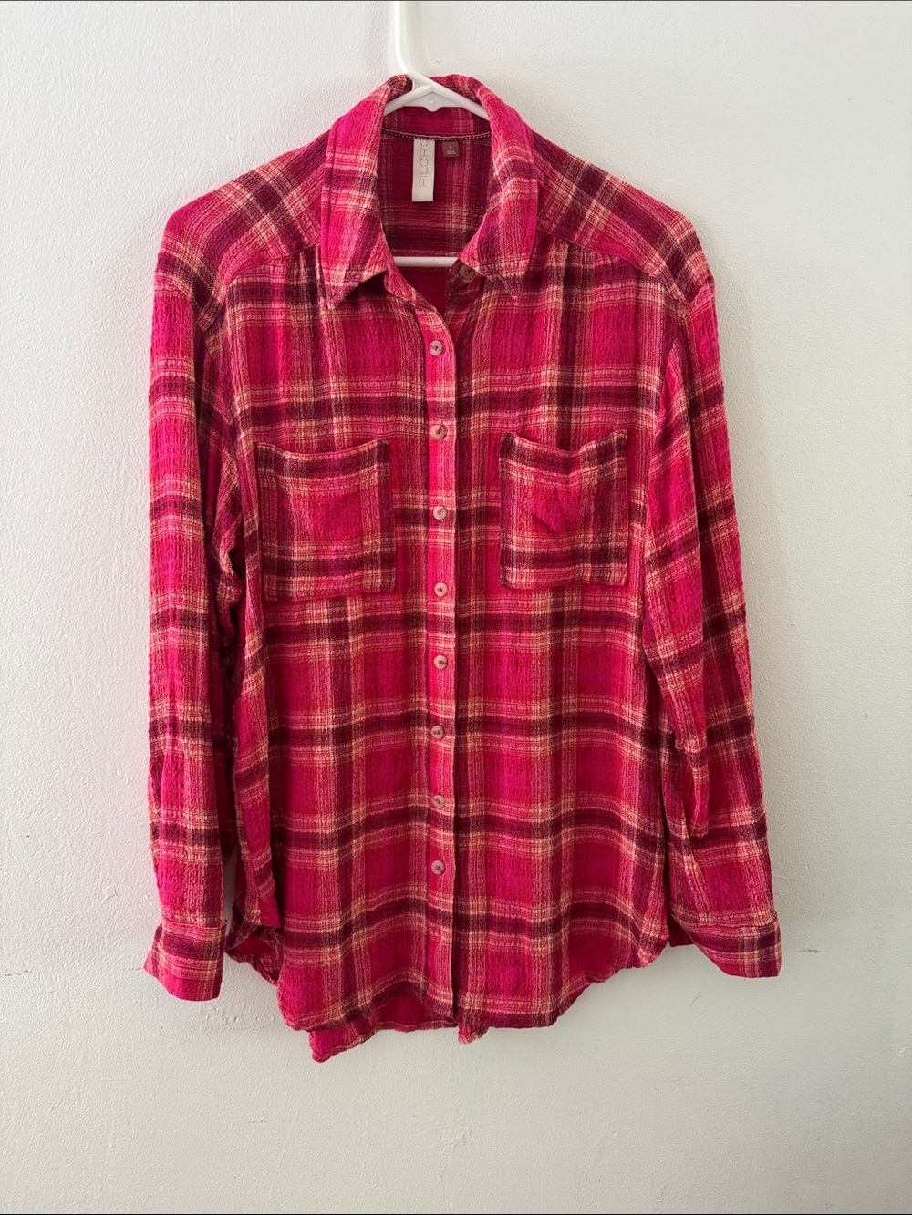 Pilcro Pink Hadley Relaxed Plaid Button-Down Shirt Sz S